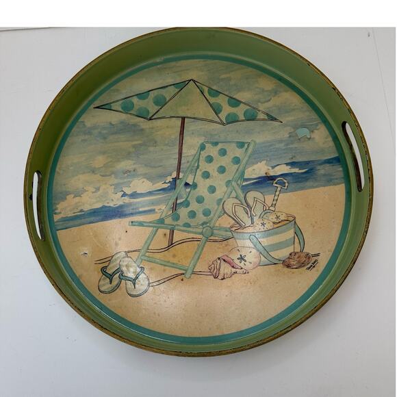 Serving Tray with Beach Scene by Artist Tara Reed 13 inch Acrylic - Picture 5 of 10